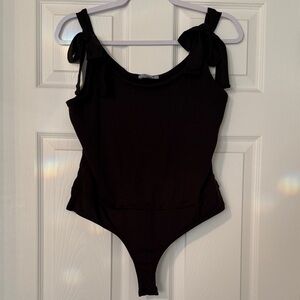 White Birch Black Bodysuit with Bow Tie Shoulders, Small